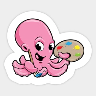 Octopus as painter with a brush and paints Sticker